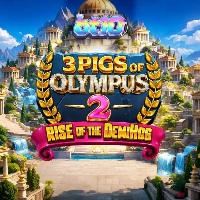 Interface do jogo 3 Pigs of Olympus 2 com elementos mitológicos e porquinhos divinos